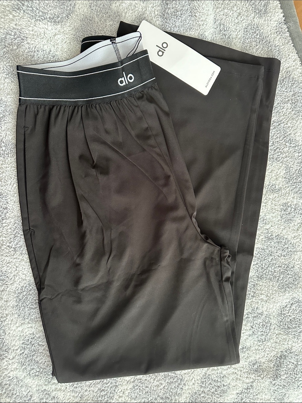 Yoga Black Wide-Leg Active Pants with Logo Waistband